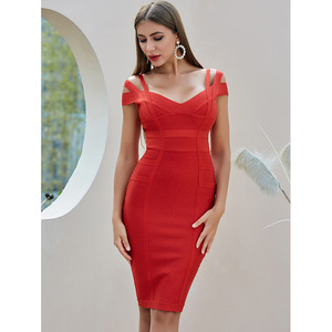 ADYABY Sommer Vestido Sexy Club Promi Party Kleider Burgund Bodycon Prom Abend Roten Kleid - Product Image 5