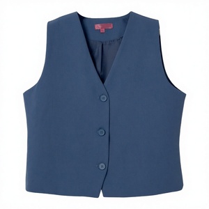 <b>Women's</b> <b>Navy</b> Blue V-neck Formal Vest Single Breasted Button Closure Woven Solid Color Suit <b>Waistcoat</b> Regular Length - Product Image 3