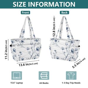Floral Quilted <b>Tote</b> <b>Bag</b> Lightweight Shoulder Handbag for Daily Shopping Travel - Product Image 3
