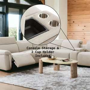 Divano Componibile Modulare di Lusso Europeo in Bouclé Beige con Recliner Elettrico <span class=keywords><strong>per</strong></span> 5 Persone, Portabicchieri <span class=keywords><strong>e</strong></span> Poggiatesta Regolabile - Product Image 5