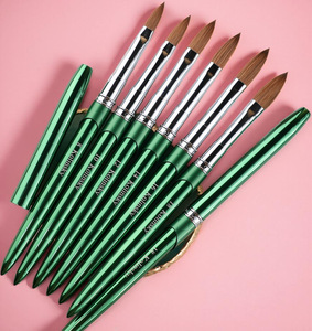 Kolinsky Acrylic Nail Brush <b>Set</b> Electroplated Green Metal Handle Mixed Sizes Professional Powder Brushes - Product Image 6
