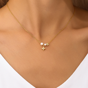 โกลด์ ลักชัวรี สตาร์ มูน 925 เงินสเตอร์ลิง สร้อยคอแฟชั่นมุก ชุบ 18K - Product Image 3