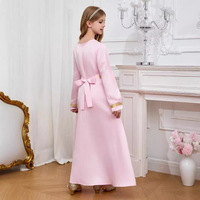 Robe ethnique R-784 pour filles, style Moyen-Orient, en polyester, manches longues, respirante, longueur cheville, rose, style Dubaï
