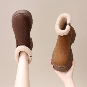 Stivali da Neve alla Caviglia da Donna alla Moda <span class=keywords><strong>con</strong></span> Suola Spessa, in Pelle Scamosciata Felpata, Stivali Invernali <span class=keywords><strong>con</strong></span> Tacco a <span class=keywords><strong>Zeppa</strong></span> per Tenere al Caldo - Product Image 2