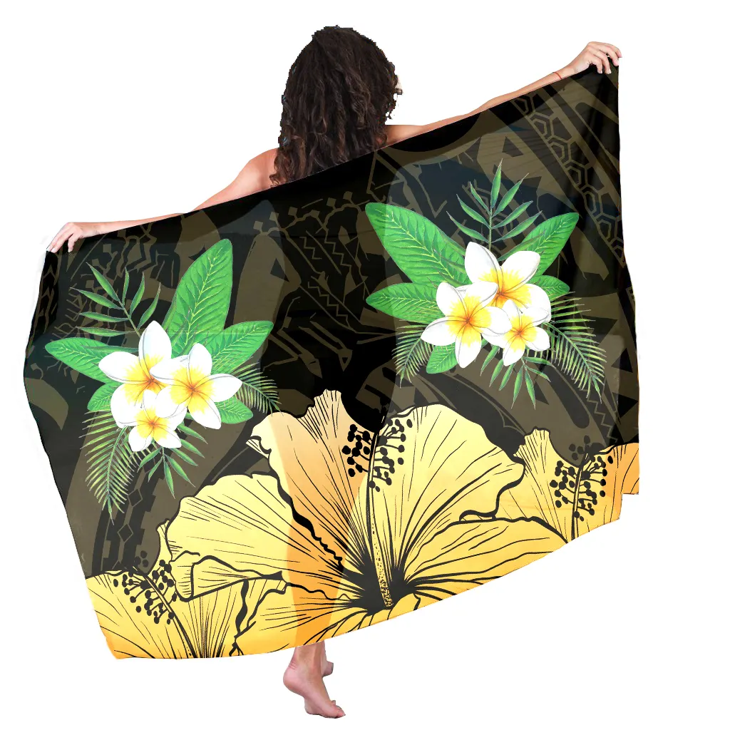 En gros Sarongs Polynésien Tribla Imprimé Sarong D'hibiscus Fleurs Motif Femmes Maillot De Bain Couvrir Bikini Chic Robe Paréo