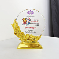 MH-NJ0262 de récompense du trophée de cristal d'événement de roses de résine de bronze d'argent d'or