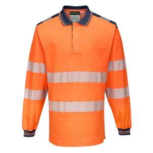 PORTWEST-Polo à manches longues orange/bleu marine T184ONRL PW3 haute visibilité-EAN 5036108303496 HI-VIS WORKWEAR - Product Image 1
