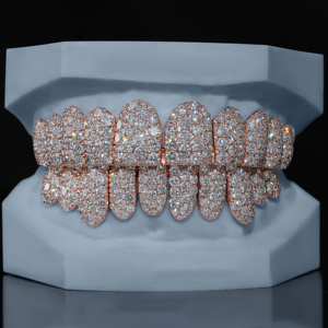 <span class=keywords><strong>Grillz</strong></span> Hip Hop personnalisé pour les dents 925 argent plaqué or rose Bling 8 sur 8 Iced Out VVS Moissanite <span class=keywords><strong>Grillz</strong></span> - Product Image 1