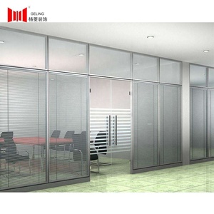 Paravent de bureau moderne en aluminium de 83 mm avec cadre en verre trempé, fixe et <span class=keywords><strong>amovible</strong></span>, avec rideau intégré - Product Image 2