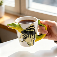 Tasse à thé en céramique sculptée en 3D en forme de dinosaure Spinosaurus, peinte à la main, cadeau unique pour les garçons et les fans de dinosaures
