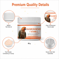 Poudre de calcium et de magnésium pour oiseaux, vitamine D, supplément minéral aviaire, aide à la force des os, formation des coquilles d'œufs, aide à la brillance des plumes, 80g
