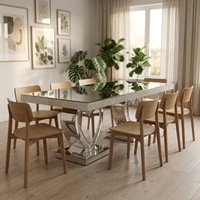 Table à manger rectangulaire moderne avec miroir, table de mariage effet diamant broyé pour la maison, l'hôtel, le restaurant