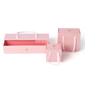 Custom Logo Reusable Cufflink Sliding Drawer Box Handmade Luxury <b>Pink</b> Jewelry Storage <b>Gift</b> Box with Paper Bag - Product Image 3