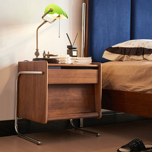 Nordic Modern Bedroom Bed Storage <b>Side</b> <b>Table</b> With 2-<b>Drawer</b> Metal Legs Apartment-Friendly Floating Nightstand K117 Modern Design - Product Image 3
