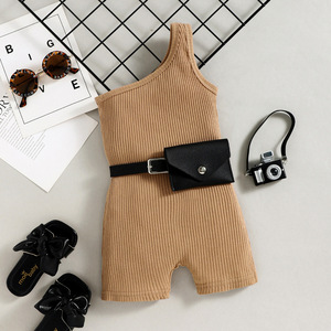 Vêtements pour filles 2022, combinaison d'été pour enfants à une épaule avec poche latérale, ensemble de vêtements pour enfants d'été avec sac banane - Product Image 2