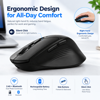Mouse Nirkabel Optik Ergonomis 2.4GHz 6 Tombol Baterai Isi Ulang Bersertifikasi CE ROHS untuk Tangan Kanan
