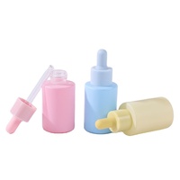 Flacon Cylindrique à Épaulement Plat pour Parfum, Sérum Contour des Yeux, Cosmétiques, Emballage Verre 30 ml Bleu Rose avec Compte-Gouttes et Coffret Cadeau