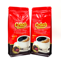 Sachet de café en poudre à livraison rapide avec valve et fermeture éclair refermable, résistant à l'humidité et à la lumière, barrière anti-oxygène, fond plat