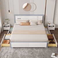 Lit plateforme en bois massif avec 2/4 tiroirs, grand rangement, lit king-size ou queen-size, design minimaliste moderne pour la chambre à coucher, stable et robuste