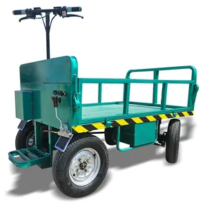 Electric four-wheel multi-functional trolley cart with double disc brake system for station transport