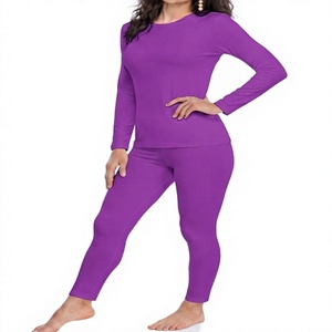 Conjunto de Ropa Interior Térmica sin Costuras para Mujer, Camiseta y Pantalones Largos, Color Morado Sólido, Cuello y Mangas, Capa Base, Ropa Cálida de Invierno, Conjunto de Dos Piezas, Secado Rápido - Product Image 1