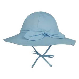 女婴夏季沙滩帽，带UPF 50 + 学步婴儿，带宽边带户外水桶帽