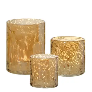 Custom Unique Hand Blown Amber Colored Dot Tumbler Cups Glass Candle Jars For Home Decorative
