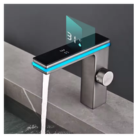 Robinet de lavabo intelligent LED en laiton de luxe avec affichage numérique de la température, hydroélectrique, et cartouche en céramique