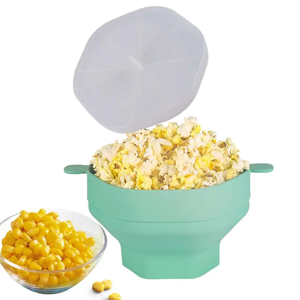 Ciotola per Popcorn ciotola pieghevole resistente al calore senza BPA per utensili da cucina Popper per Popcorn a microonde in Silicone con coperchio