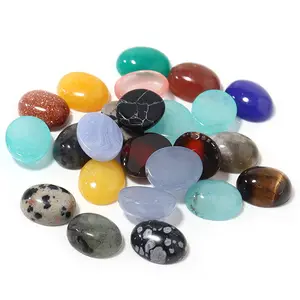 Natural Stone Oval Cabochons Flat Back Agate Quartz Jasper Jade Gemstone smooth Oval for Jewelry Decoration Inlay DIY 10pcs