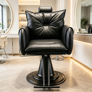 Chaise de salon de coiffure de luxe léger style Ins, base dorée, dossier haut, chaise de coiffage rembourrée et moelleuse, mobilier de salon tendance pour la beauté des cheveux - Product Image 1