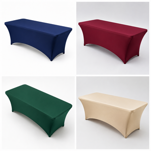 NFPA Certified Black 8ft Spandex <b>Table</b> <b>Cover</b> Stretch Fitted <b>Table</b> Cloth Eco-Friendly <b>Waterproof</b> Durable Modern Style Wedding - Product Image 1