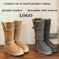Bottes d'hiver épaisses en fourrure intégrée pour femmes, en cuir véritable, avec logo personnalisé, de haute qualité, vente en gros
