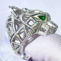Bague Léopard en Argent 925 Plaqué Or Blanc pour Homme, Sertie de Moissanite et Diamants