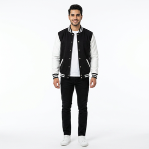 Custom High Quality 100% Cotton <b>Men</b> Winter Varsity <b>Jacket</b> Front College Baseball Letterman Stand Fur Decoration Plus Size - Product Image 1