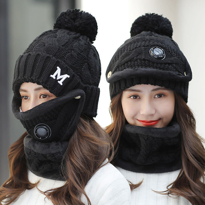 Ensemble de 3 pièces de Ski en molleton pour femmes, bonnet, masque, écharpe, coupe-vent, chaud, tendance