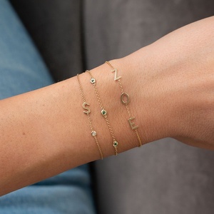 2025 Minimalist 925 Sterling <b>Silver</b> Fine Jewelry 14k Gold Bezel Setting Zircon A-Z Initial Letter Pendant <b>Adjustable</b> <b>Bracelet</b> - Product Image 4