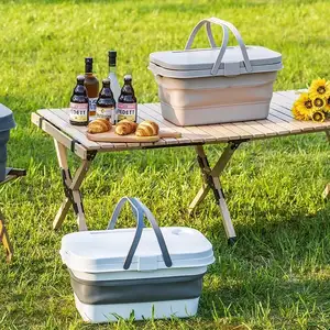 Set di cestini da picnic da 16 litri con tritatutto per verdure tavolo portatile cestino da picnic in vimini cestino pieghevole in acciaio inossidabile