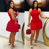 CY901755 Nouvelle Arrivée Robe Courte Plissée Sexy Sans Manches Col Rond en Polyester Style Euro-Américain pour le Commerce Extérieur Printemps
