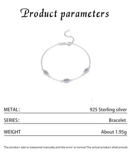 Bracelet en argent S925 avec breloques œil bleu, serti de cristaux et strass, classique, unisexe, pour usage quotidien, bracelet à maillons fins - Product Image 2