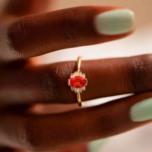 Anillo Abierto de Plata de Ley S925 con Rubí en Forma de Huevo Rojo Rosa de Lujo CANNER, Anillo de Diamantes Baguette para Mujer - Product Image 4
