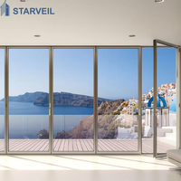 Porte pliante d'extérieur en aluminium à double vitrage pour véranda, style intérieur/extérieur, étanche et résistante aux intempéries