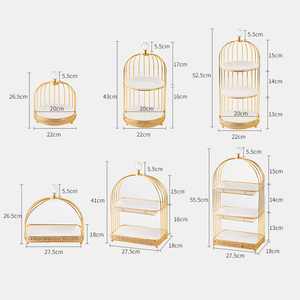 Alas Kue Berbentuk Sangkar Burung Logam Emas Romantis dengan 2 dan 3 Tingkat Piring Keramik untuk Acara Hari Valentine - Product Image 4
