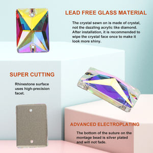 Yhb หินแก้วคริสตัลทรงสี่เหลี่ยมขนาดใหญ่ทรงแฟนซีเย็บติดด้านหลังเรียบบนพลอยเทียมสำหรับเสื้อผ้ากระเป๋าชุดแต่งงาน - Product Image 2