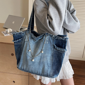 Borsa a <span class=keywords><strong>Tracolla</strong></span> in Denim Grande Capacità, Colore Sfumato, Moda Estiva e Autunnale - Product Image 4