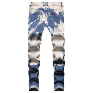 Vente chaude Usine Cassé Détruire Tie-dyed Khaki <span class=keywords><strong>Skinny</strong></span> Déchiré Trou Jeans pour Hommes - Product Image 2