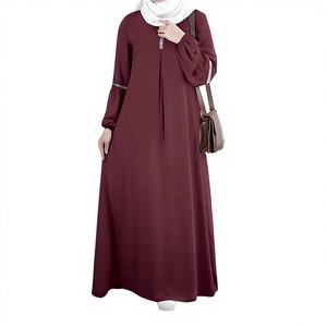 Abaya de Chifón de Color Liso Estilo Dubái 2025 para Mujer con Cinturón, Vestido Musulmán Transpirable y Ecológico con Cola de Capilla para Verano - Product Image 1