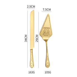 Spatula pisau kue pernikahan besi tahan karat emas mewah 18/10 Set 2 buah pisau pemotong kue piring Pie untuk tas OPP - Product Image 5