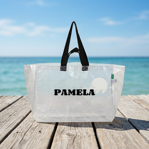 Bolsa de Compras Mediana Transparente Tejida Pamela con Asas de Cuerda, Cierre de Cremallera, Correa para el Hombro y Estampado de Letras Personalizado para Compras - Product Image 5