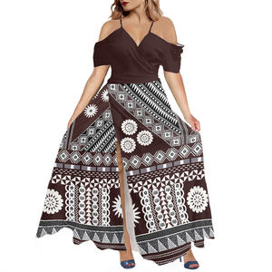 Tongan-Vestido largo de verano de talla grande para mujer, vestido con abertura lateral, estampado de tatuaje de Fiyi, tirantes finos - Product Image 2